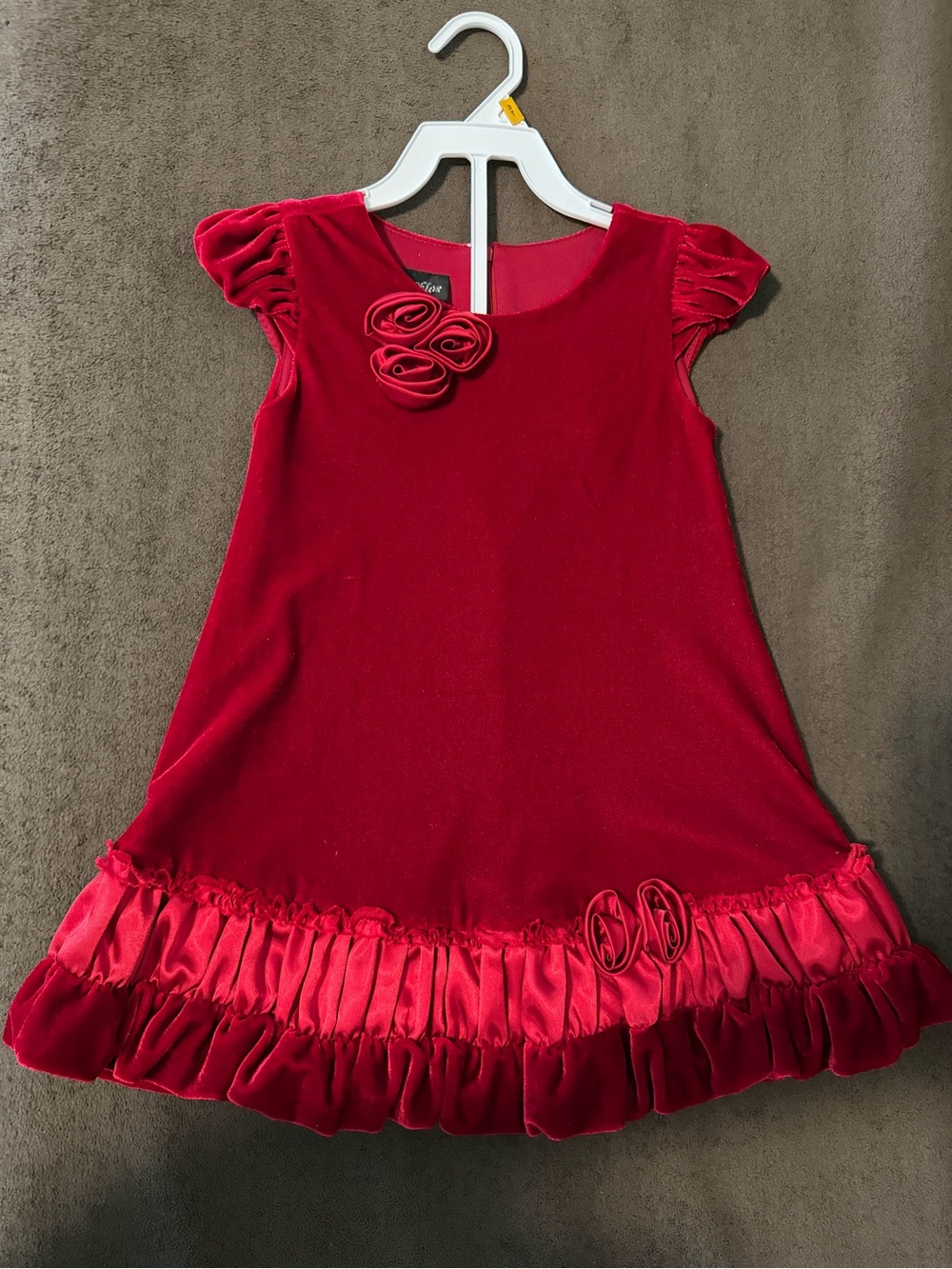 Isobella & Chloe Red Velvet Dress with Satin Ruffle Trim